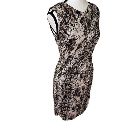 Y2K CACHE ANIMAL PRINT ZIP UP RUCHED DRESS SMALL EUC - Picture 5 of 8